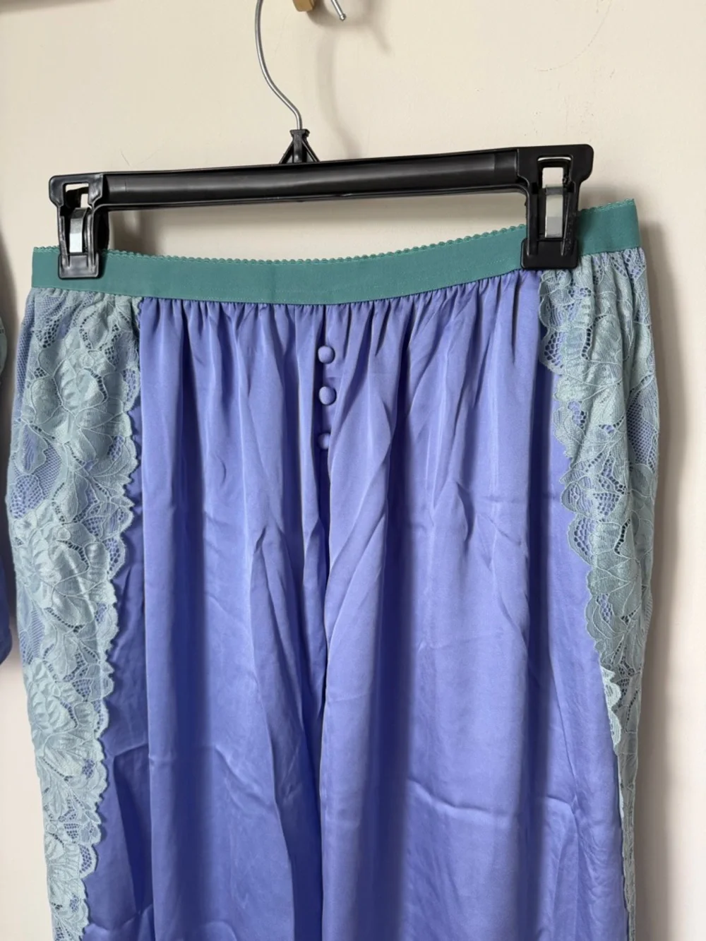 Free people Blue Lace-Trim satin Camisole & Wide-Leg Pajama Set